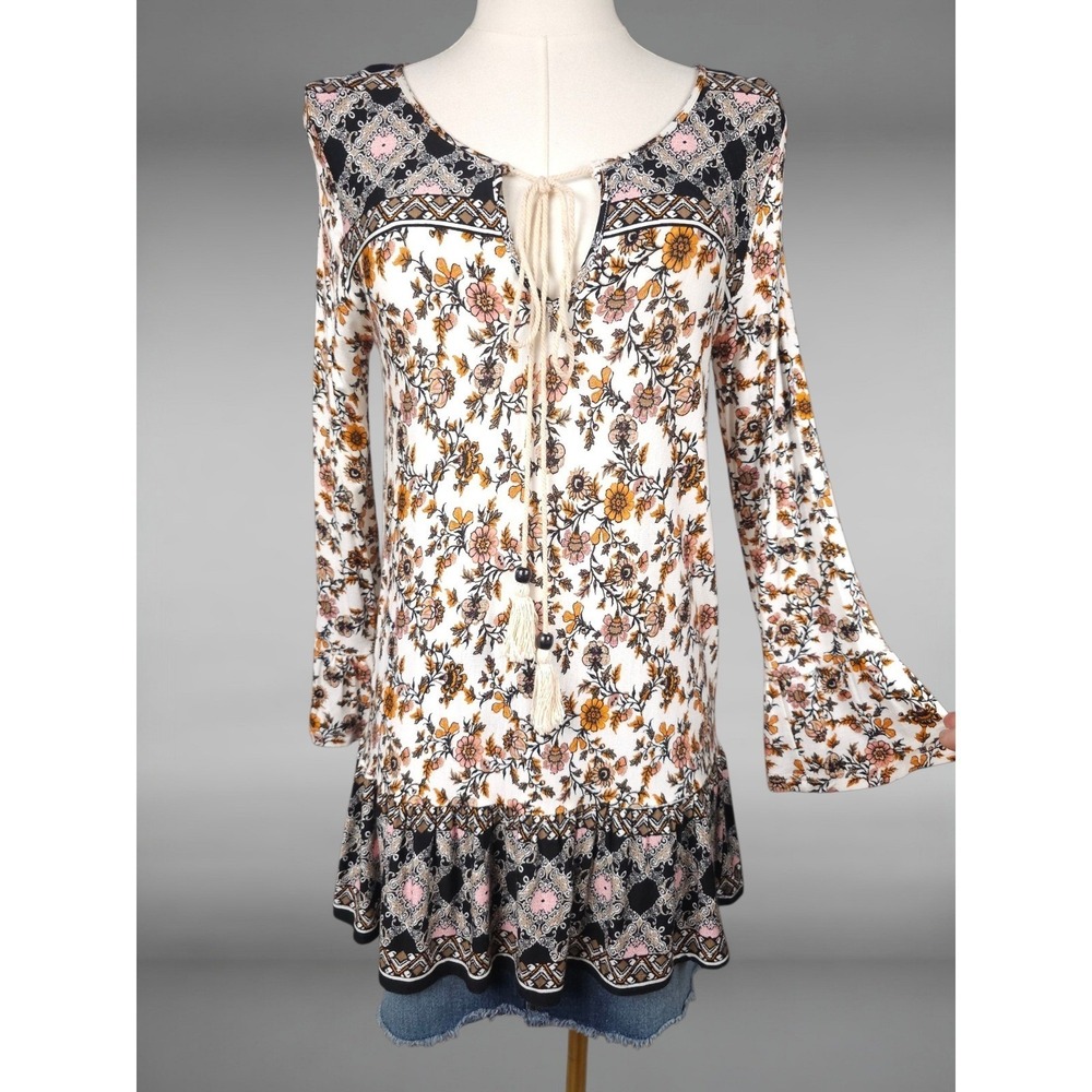 Altar'd State Boho Chic Keyhole‎ Bell Sleeve Peasant Tunic Top Womens S
